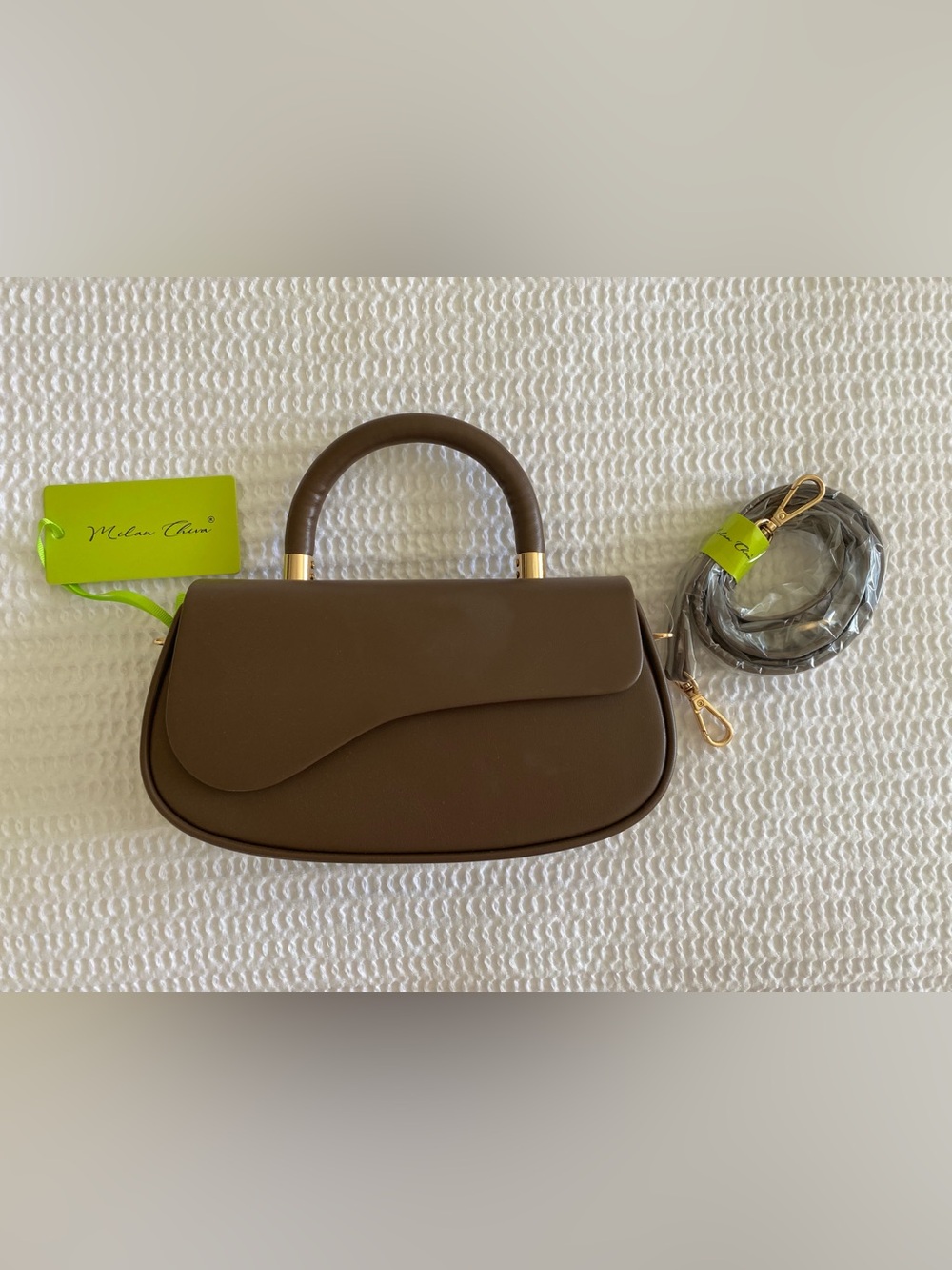 Elegant Brown Structured Top-Handle Bag with Gold Accents